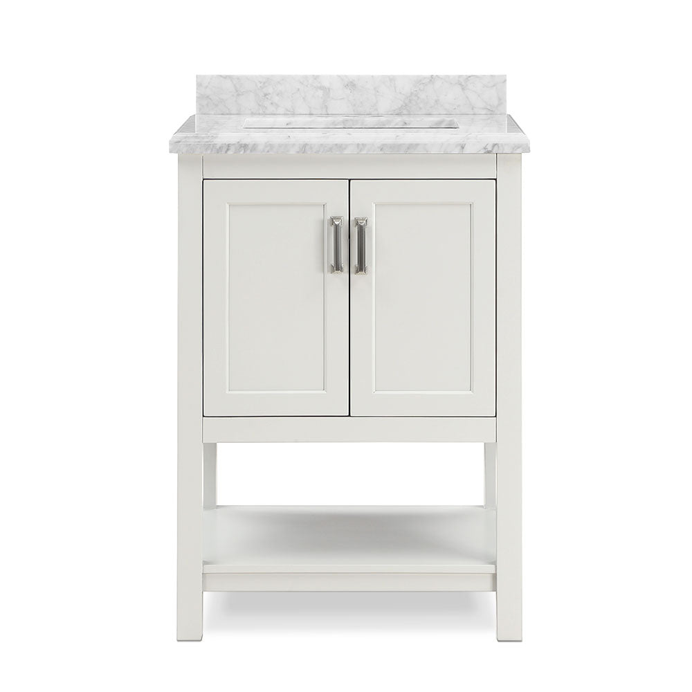 Affinity 25 in. W x 22 in. D x 36 in. H Single Sink Freestanding Bath Vanity in White with Carrara Marble Top - Design Element Bath Kitchen - Bathroom Vanity - 