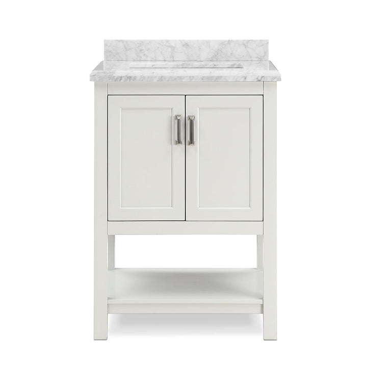Affinity 25 in. W x 22 in. D x 36 in. H Single Sink Freestanding Bath Vanity in White with Carrara Marble Top - Design Element Bath Kitchen - Bathroom Vanity - 