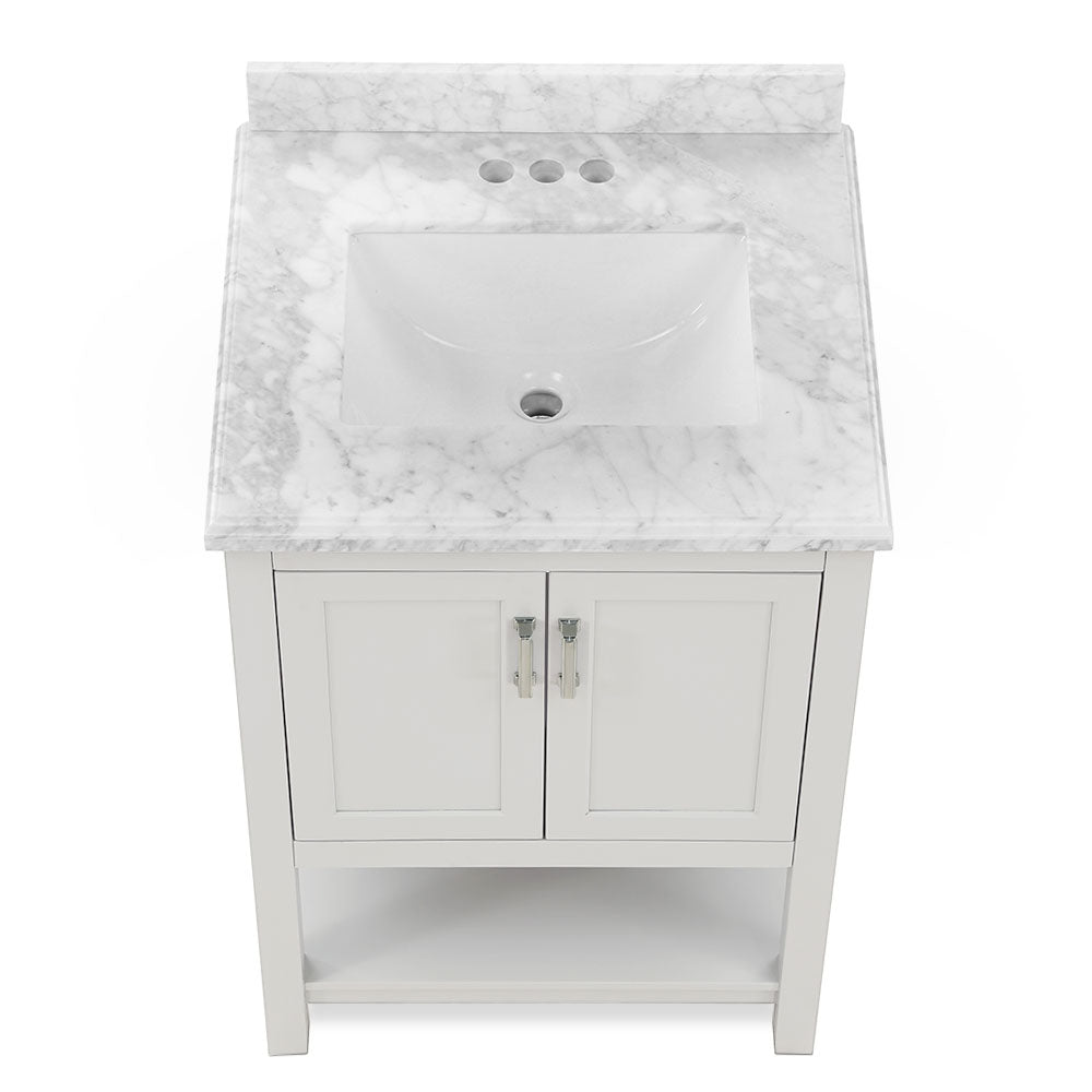 Affinity 25 in. W x 22 in. D x 36 in. H Single Sink Freestanding Bath Vanity in White with Carrara Marble Top - Design Element Bath Kitchen - Bathroom Vanity - 