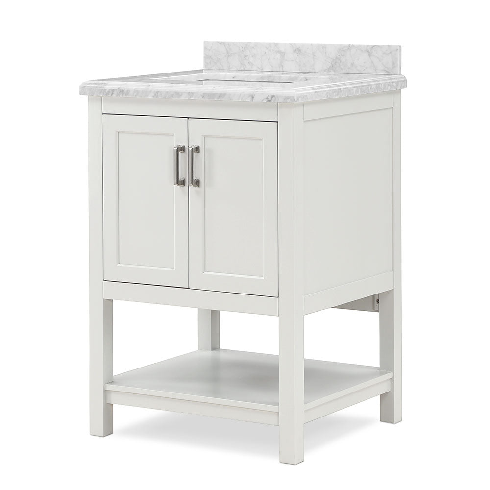 Affinity 25 in. W x 22 in. D x 36 in. H Single Sink Freestanding Bath Vanity in White with Carrara Marble Top - Design Element Bath Kitchen - Bathroom Vanity - 