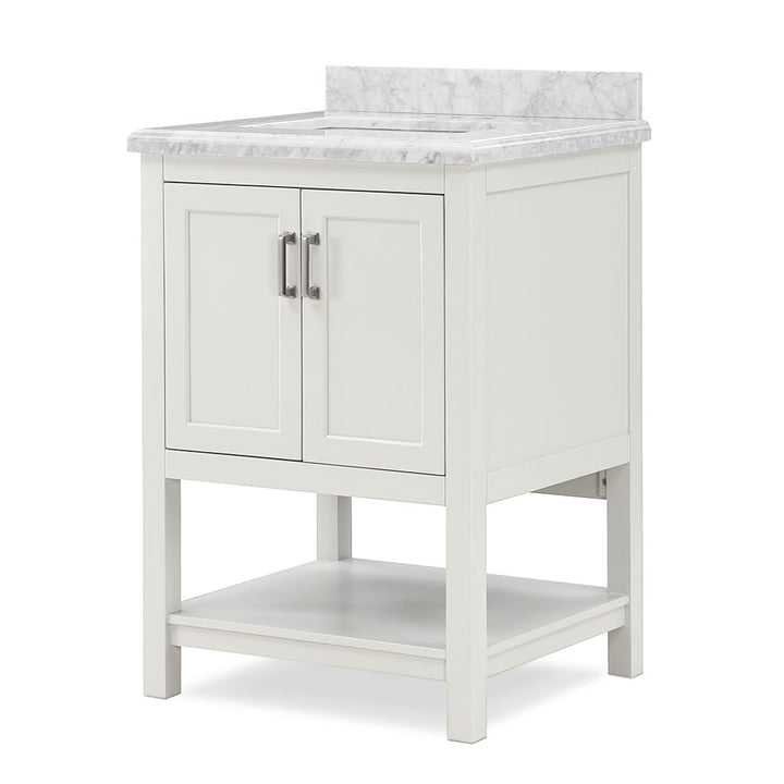 Affinity 25 in. W x 22 in. D x 36 in. H Single Sink Freestanding Bath Vanity in White with Carrara Marble Top - Design Element Bath Kitchen - Bathroom Vanity - 