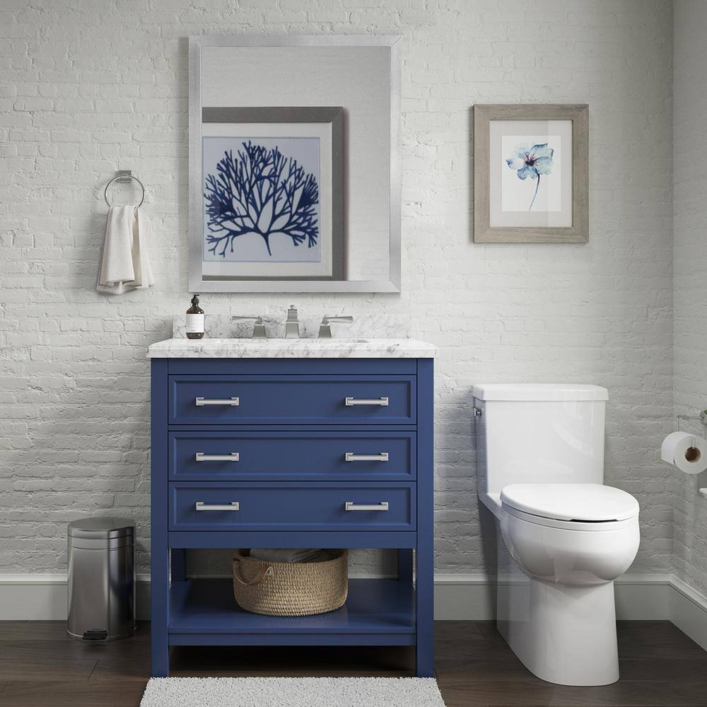 Affinity 31" Single Sink Vanity with White & Gray Carrara Marble Top - Design Element Bath Kitchen - Bathroom Vanity - White