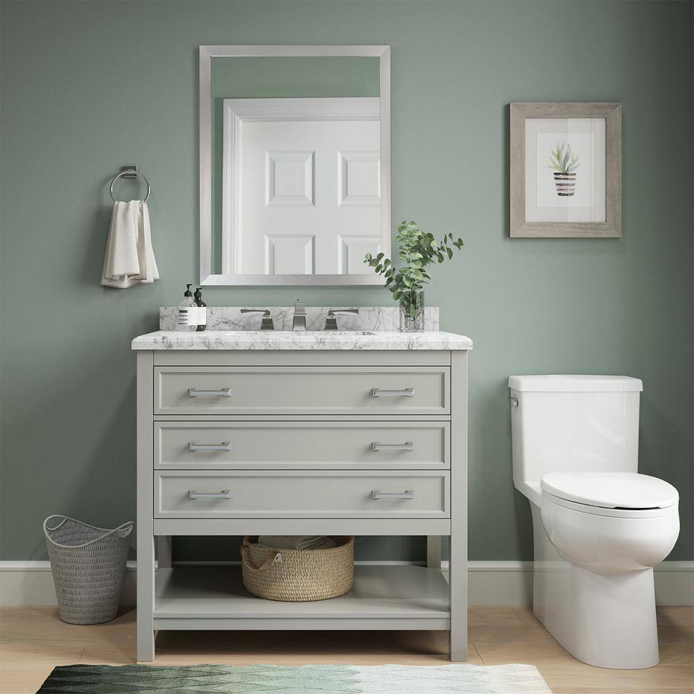 Affinity 37" Single Sink Vanity with White & Gray Carrara Marble Top - Design Element Bath Kitchen - Bathroom Vanity - Gray
