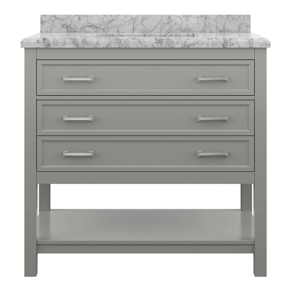 Affinity 37" Single Sink Vanity with White & Gray Carrara Marble Top - Design Element Bath Kitchen - Bathroom Vanity - Gray