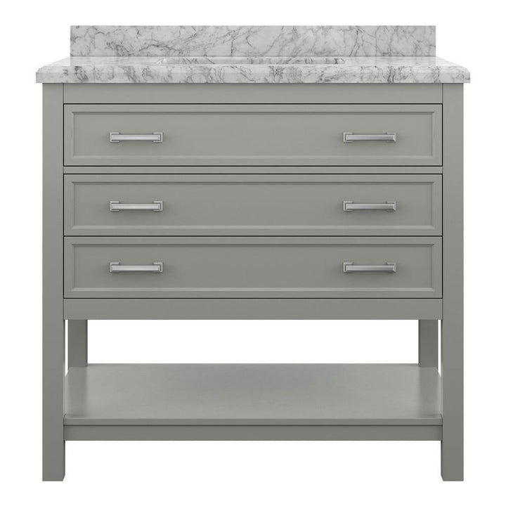 Affinity 37" Single Sink Vanity with White & Gray Carrara Marble Top - Design Element Bath Kitchen - Bathroom Vanity - Gray
