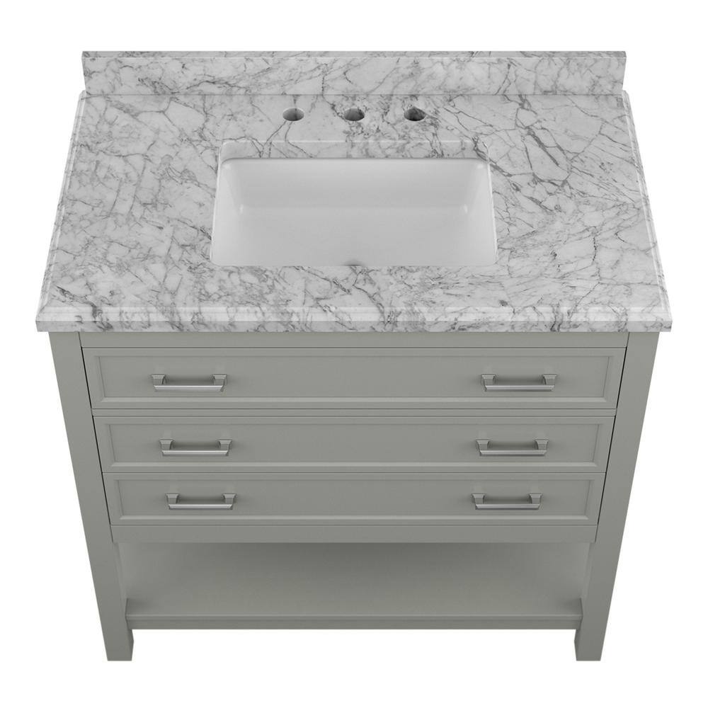 Affinity 37" Single Sink Vanity with White & Gray Carrara Marble Top - Design Element Bath Kitchen - Bathroom Vanity - Gray