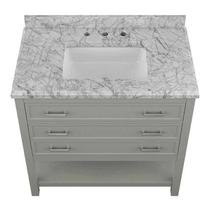 Affinity 37" Single Sink Vanity with White & Gray Carrara Marble Top - Design Element Bath Kitchen - Bathroom Vanity - Gray