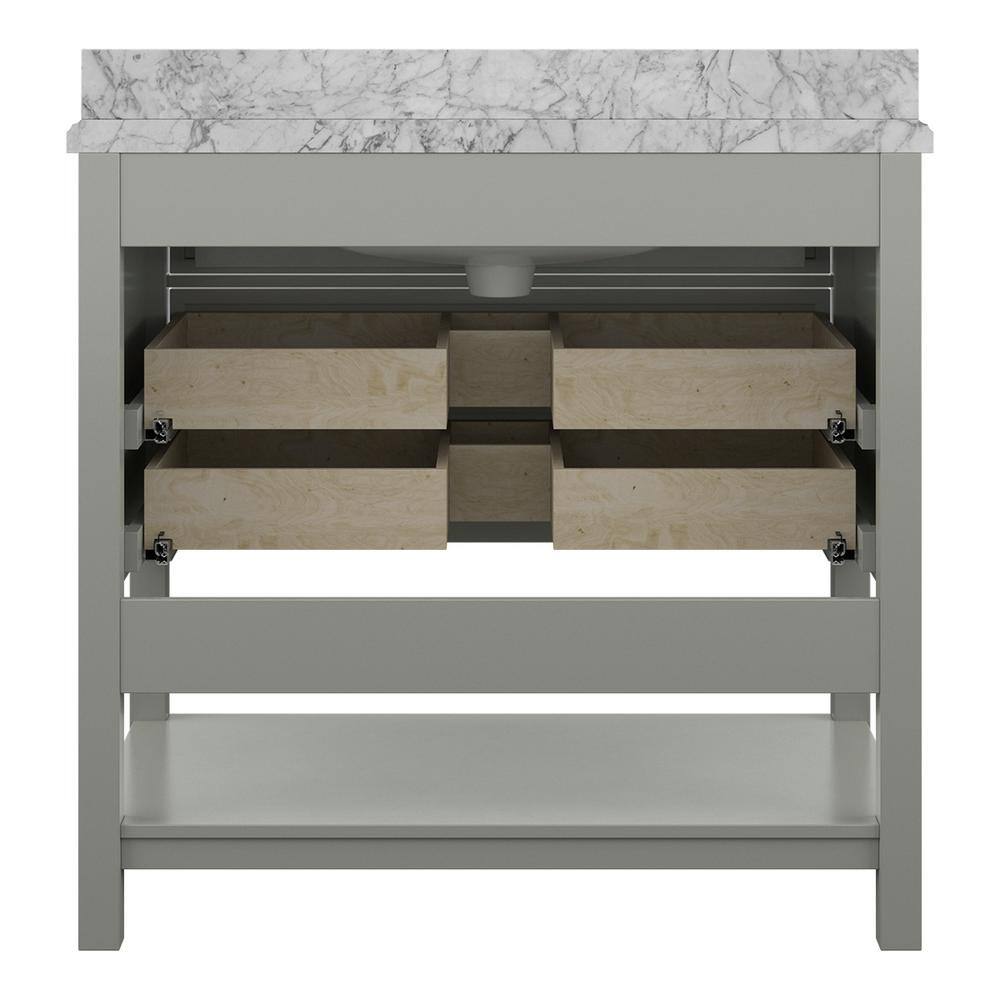 Affinity 37" Single Sink Vanity with White & Gray Carrara Marble Top - Design Element Bath Kitchen - Bathroom Vanity - Gray