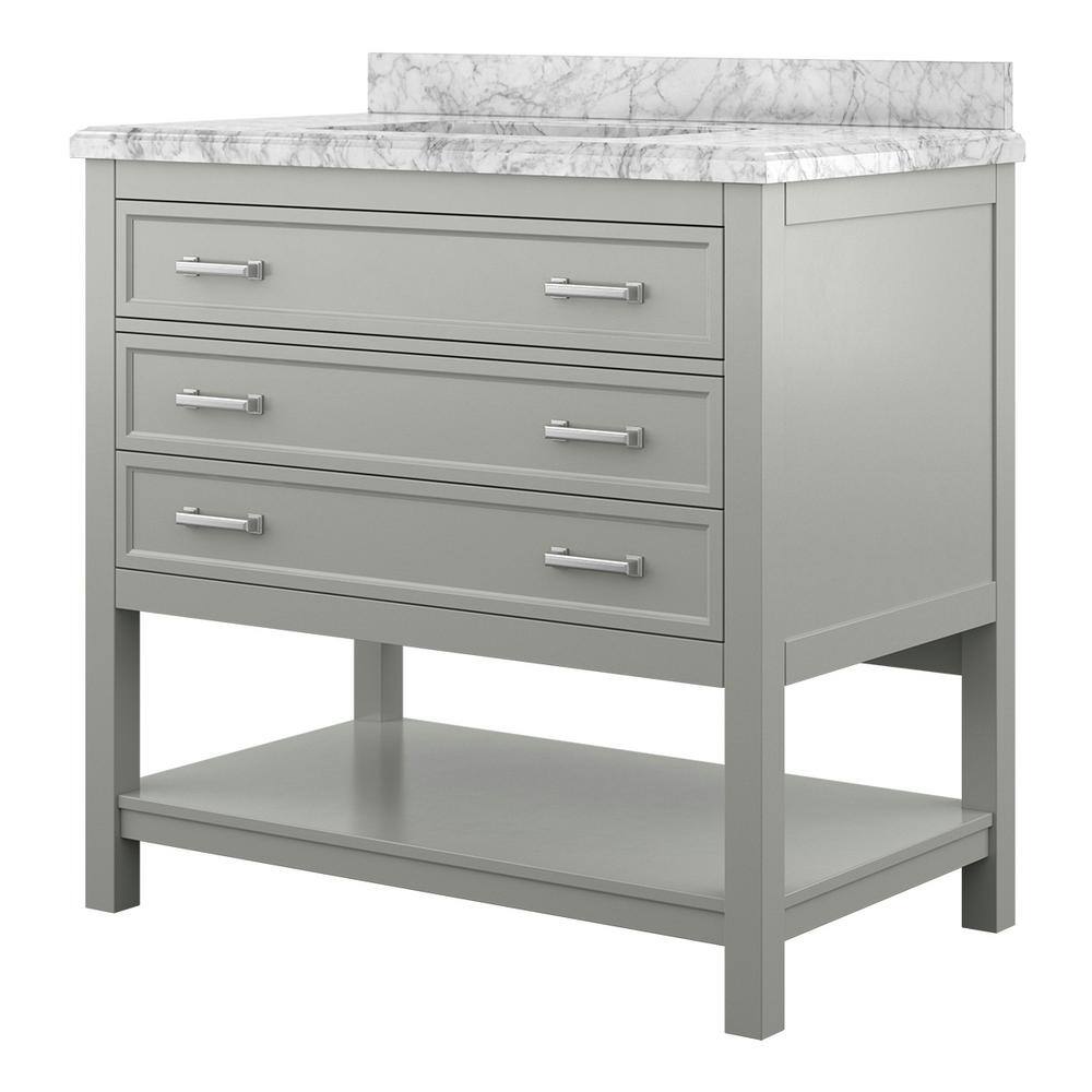 Affinity 37" Single Sink Vanity with White & Gray Carrara Marble Top - Design Element Bath Kitchen - Bathroom Vanity - Gray