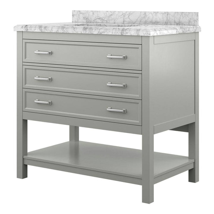 Affinity 37" Single Sink Vanity with White & Gray Carrara Marble Top - Design Element Bath Kitchen - Bathroom Vanity - Gray