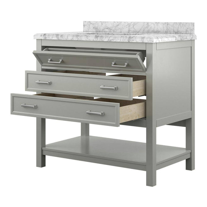 Affinity 37" Single Sink Vanity with White & Gray Carrara Marble Top - Design Element Bath Kitchen - Bathroom Vanity - Gray