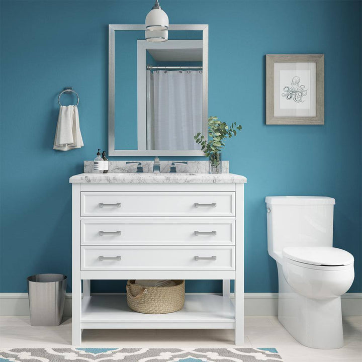Affinity 37" Single Sink Vanity with White & Gray Carrara Marble Top - Design Element Bath Kitchen - Bathroom Vanity - White