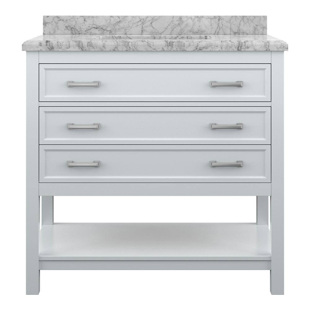 Affinity 37" Single Sink Vanity with White & Gray Carrara Marble Top - Design Element Bath Kitchen - Bathroom Vanity - Gray