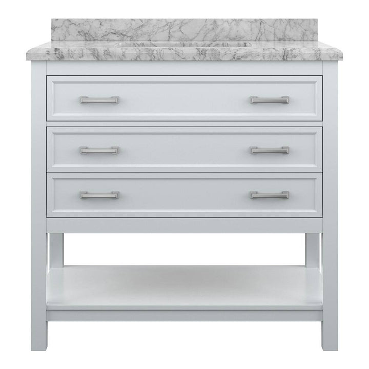 Affinity 37" Single Sink Vanity with White & Gray Carrara Marble Top - Design Element Bath Kitchen - Bathroom Vanity - Gray