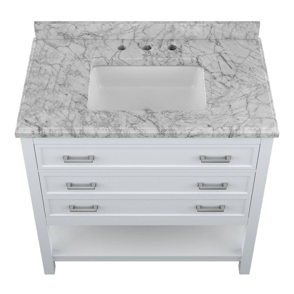 Affinity 37" Single Sink Vanity with White & Gray Carrara Marble Top - Design Element Bath Kitchen - Bathroom Vanity - Gray