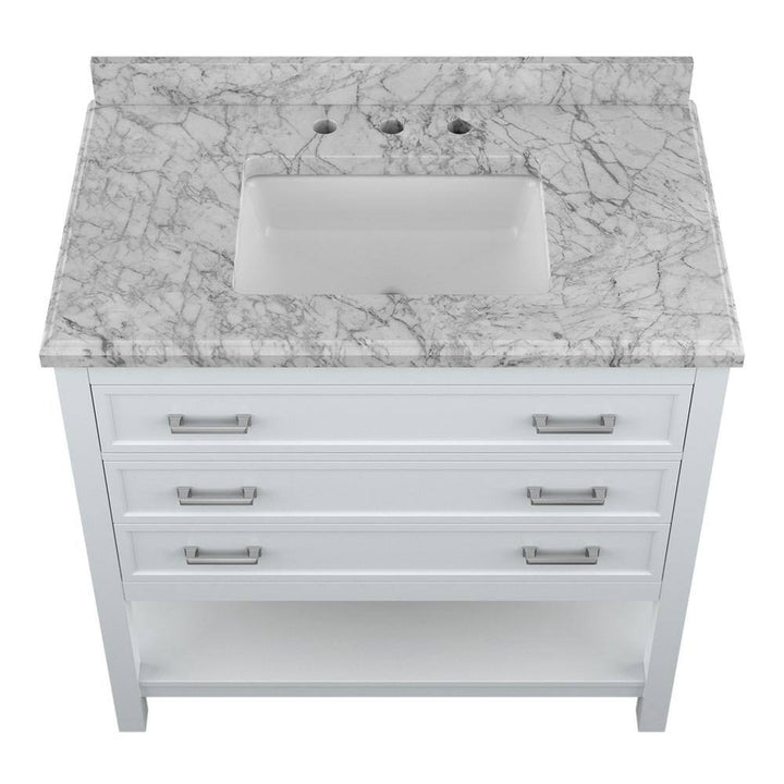 Affinity 37" Single Sink Vanity with White & Gray Carrara Marble Top - Design Element Bath Kitchen - Bathroom Vanity - Gray