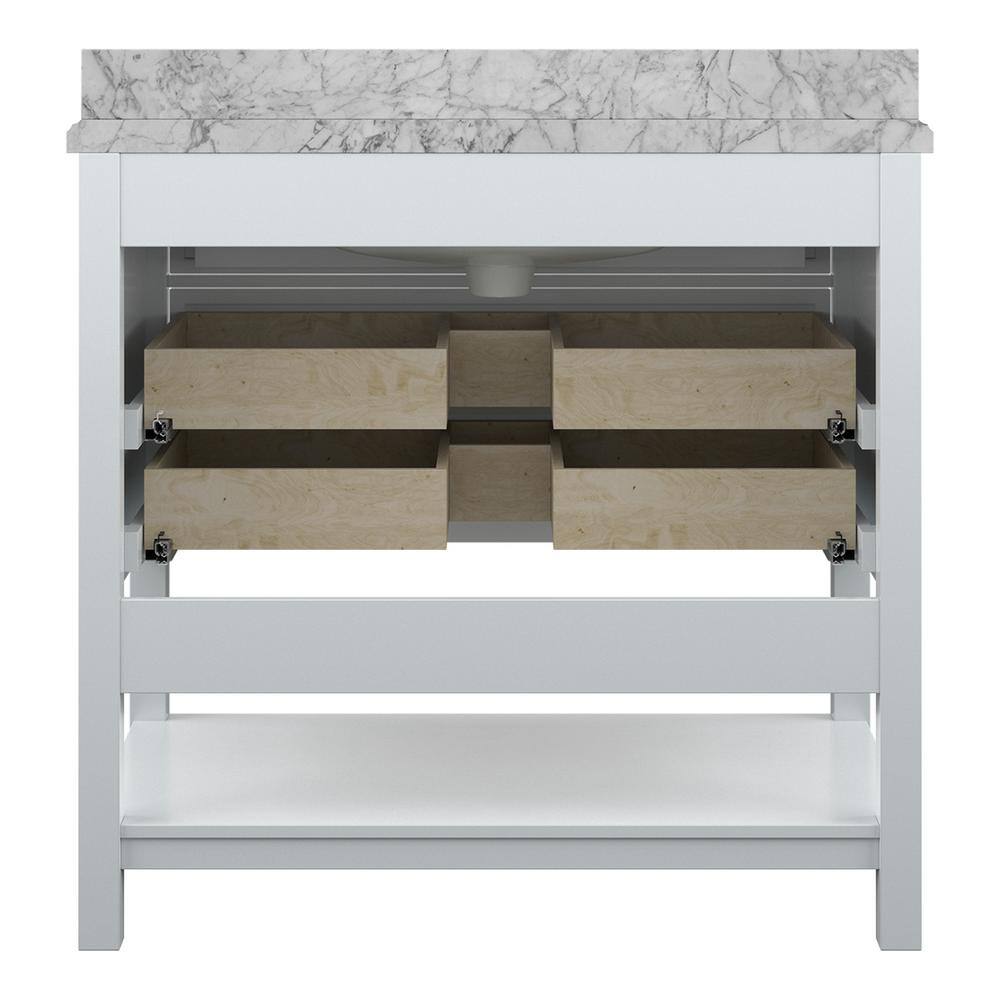 Affinity 37" Single Sink Vanity with White & Gray Carrara Marble Top - Design Element Bath Kitchen - Bathroom Vanity - Gray