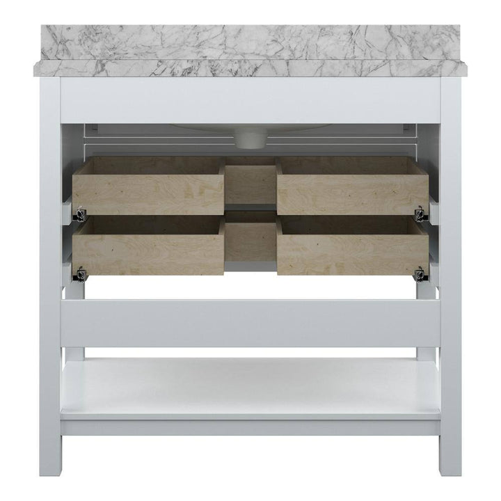 Affinity 37" Single Sink Vanity with White & Gray Carrara Marble Top - Design Element Bath Kitchen - Bathroom Vanity - Gray