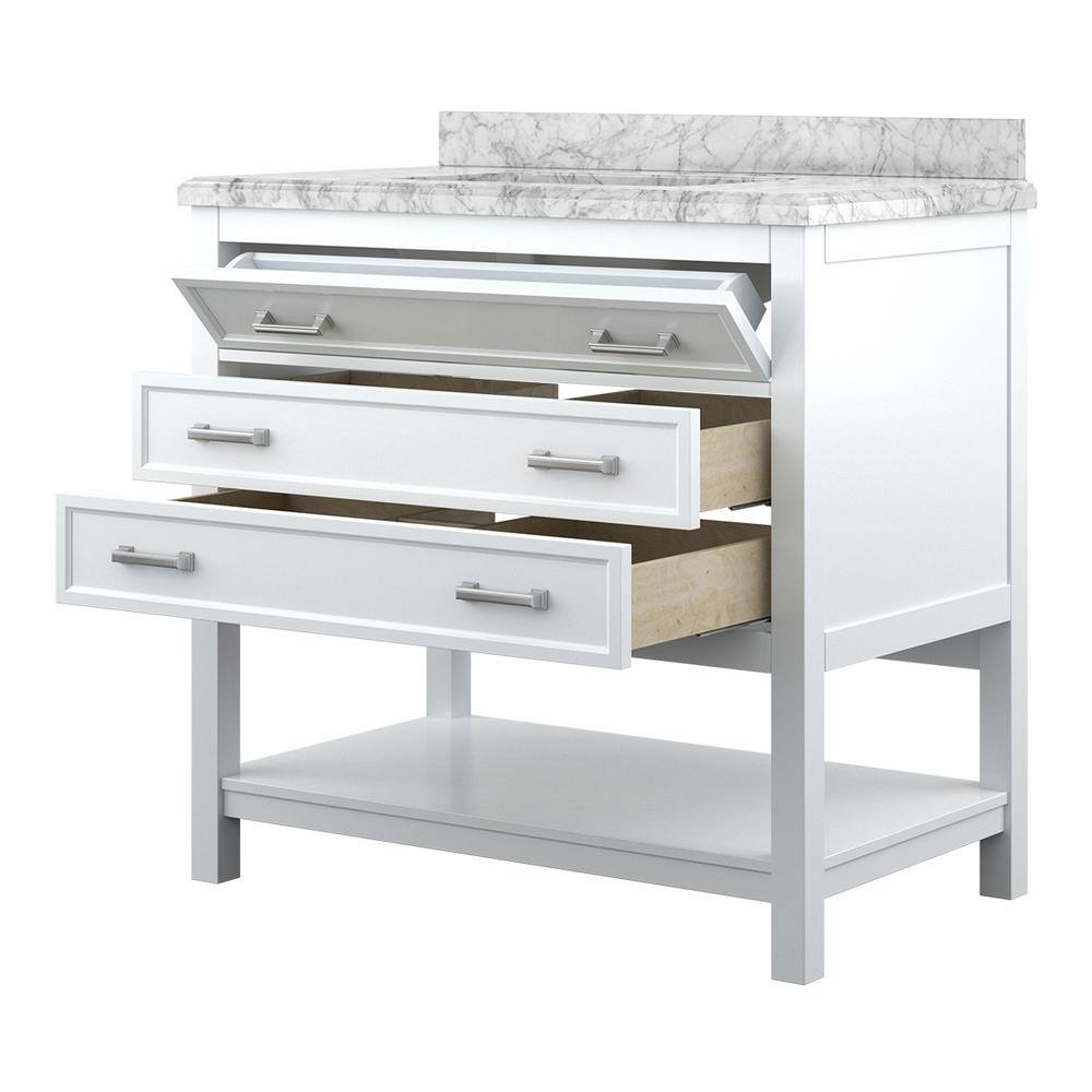 Affinity 37" Single Sink Vanity with White & Gray Carrara Marble Top - Design Element Bath Kitchen - Bathroom Vanity - Gray