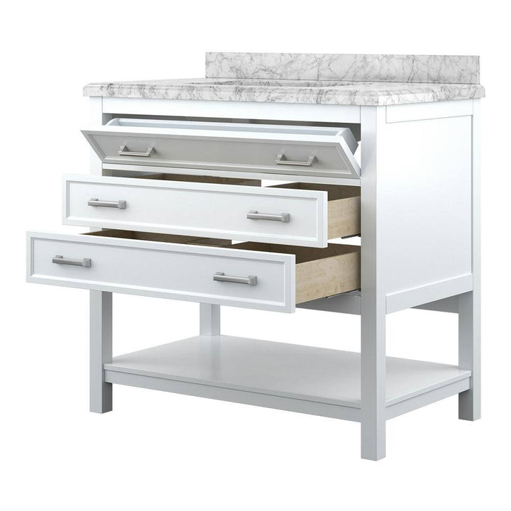 Affinity 37" Single Sink Vanity with White & Gray Carrara Marble Top - Design Element Bath Kitchen - Bathroom Vanity - Gray