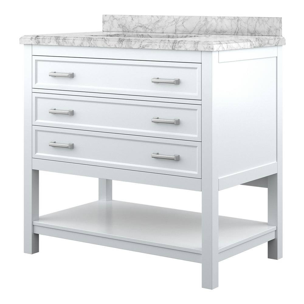 Affinity 37" Single Sink Vanity with White & Gray Carrara Marble Top - Design Element Bath Kitchen - Bathroom Vanity - Gray