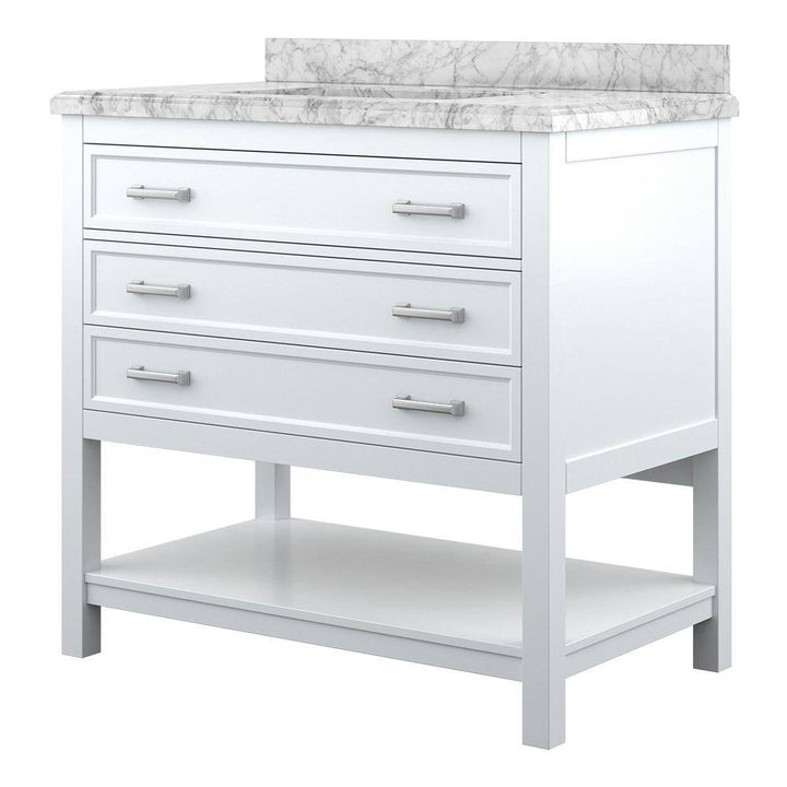 Affinity 37" Single Sink Vanity with White & Gray Carrara Marble Top - Design Element Bath Kitchen - Bathroom Vanity - Gray