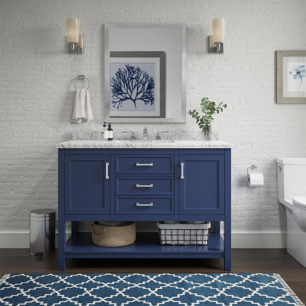 Affinity 49" Single Sink Vanity with White & Gray Carrara Marble Top - Design Element Bath Kitchen - Bathroom Vanity - Blue