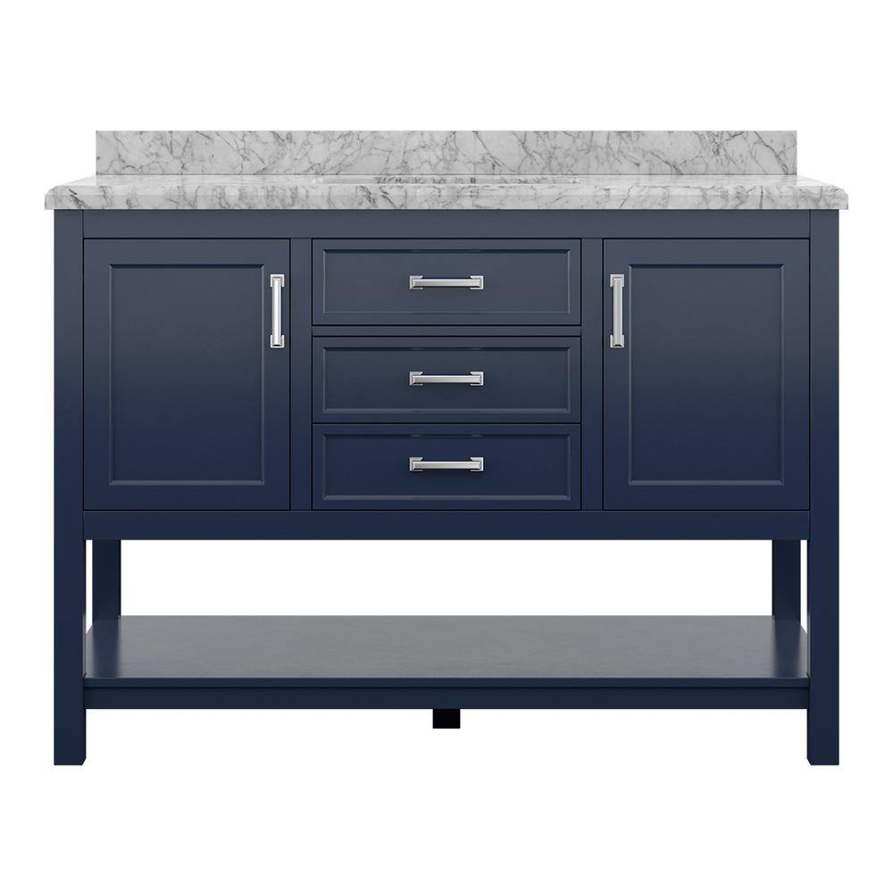 Affinity 49" Single Sink Vanity with White & Gray Carrara Marble Top - Design Element Bath Kitchen - Bathroom Vanity - White