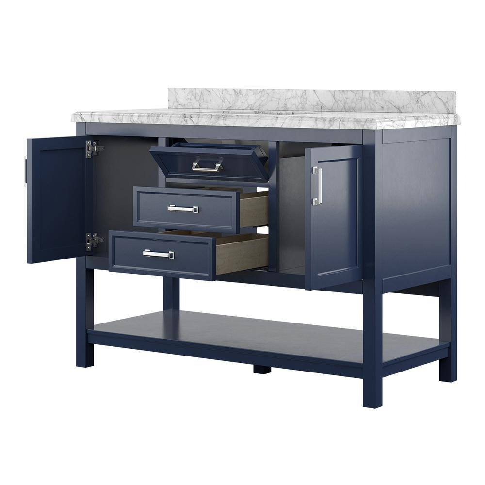 Affinity 49" Single Sink Vanity with White & Gray Carrara Marble Top - Design Element Bath Kitchen - Bathroom Vanity - White