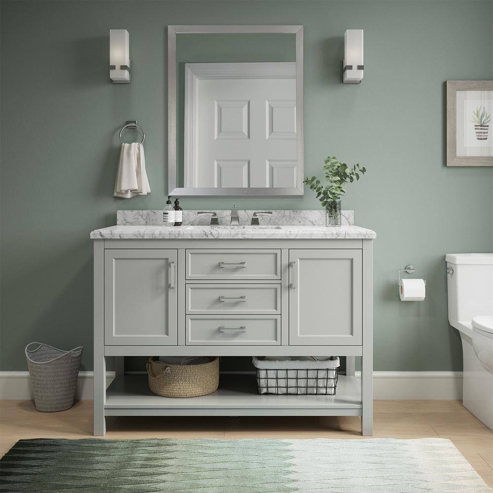 Affinity 49" Single Sink Vanity with White & Gray Carrara Marble Top - Design Element Bath Kitchen - Bathroom Vanity - Gray