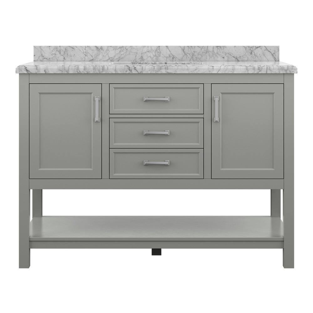Affinity 49" Single Sink Vanity with White & Gray Carrara Marble Top - Design Element Bath Kitchen - Bathroom Vanity - White