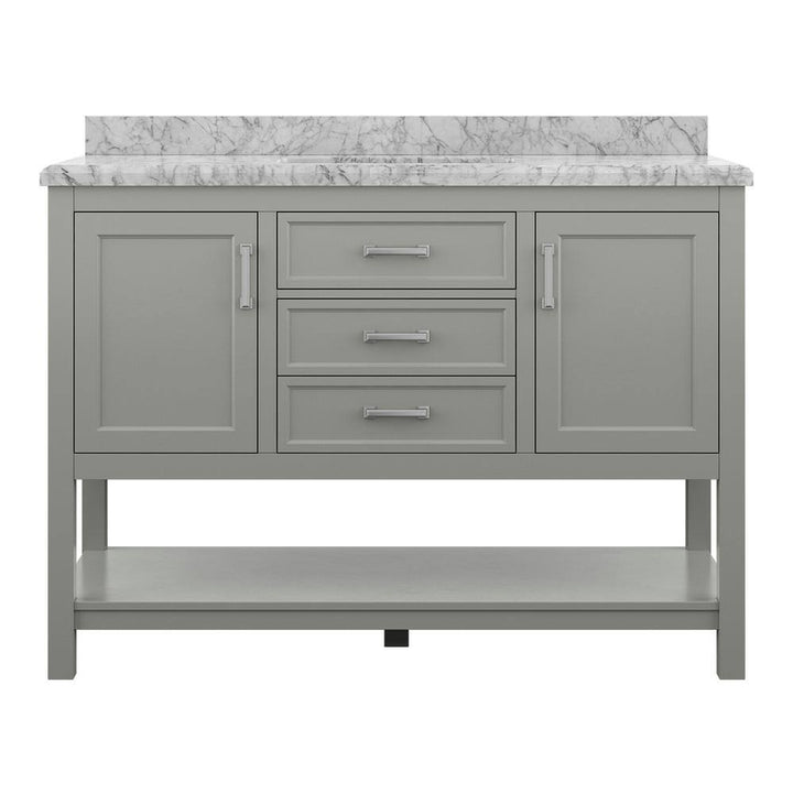 Affinity 49" Single Sink Vanity with White & Gray Carrara Marble Top - Design Element Bath Kitchen - Bathroom Vanity - White