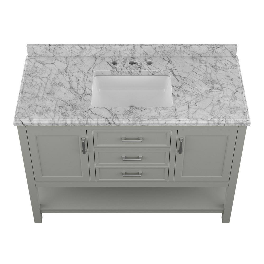 Affinity 49" Single Sink Vanity with White & Gray Carrara Marble Top - Design Element Bath Kitchen - Bathroom Vanity - White