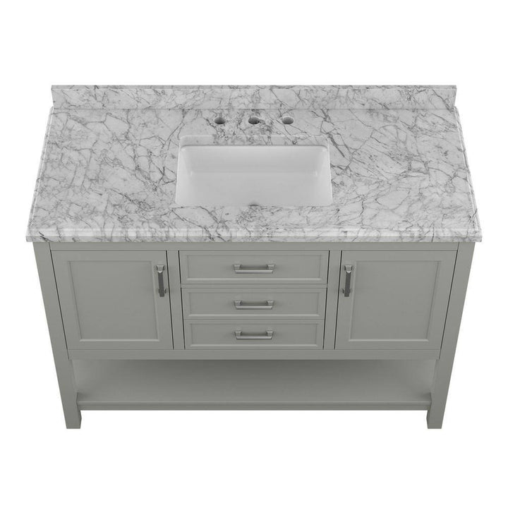 Affinity 49" Single Sink Vanity with White & Gray Carrara Marble Top - Design Element Bath Kitchen - Bathroom Vanity - White