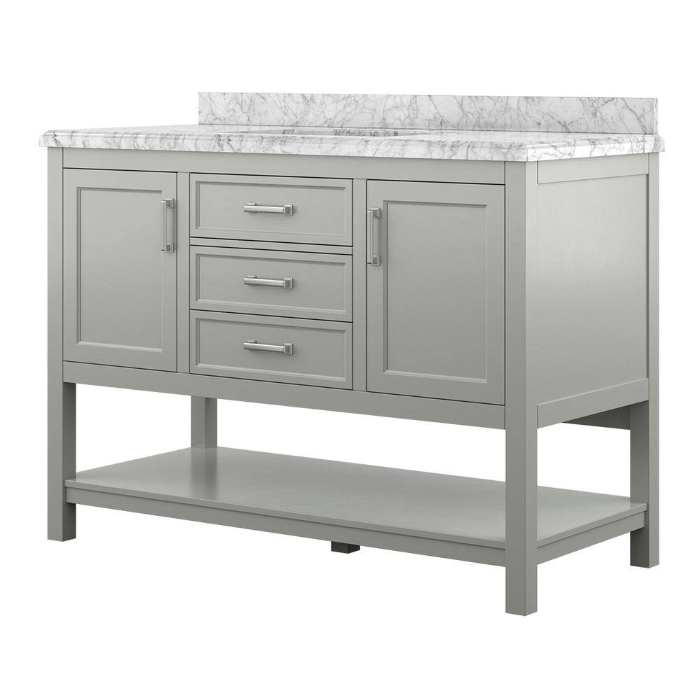 Affinity 49" Single Sink Vanity with White & Gray Carrara Marble Top - Design Element Bath Kitchen - Bathroom Vanity - White