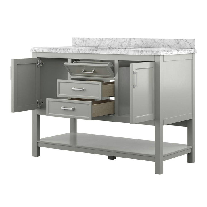 Affinity 49" Single Sink Vanity with White & Gray Carrara Marble Top - Design Element Bath Kitchen - Bathroom Vanity - White