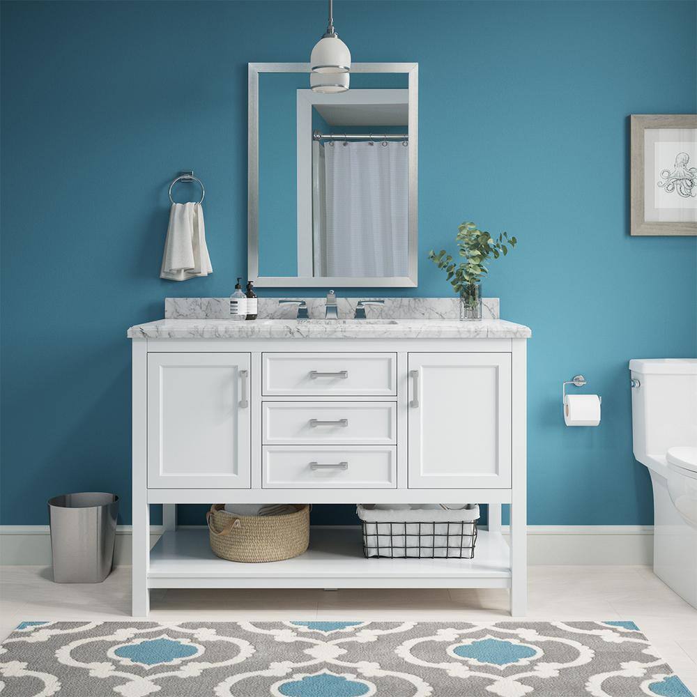Affinity 49" Single Sink Vanity with White & Gray Carrara Marble Top - Design Element Bath Kitchen - Bathroom Vanity - White