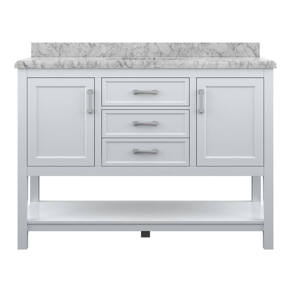Affinity 49" Single Sink Vanity with White & Gray Carrara Marble Top - Design Element Bath Kitchen - Bathroom Vanity - White
