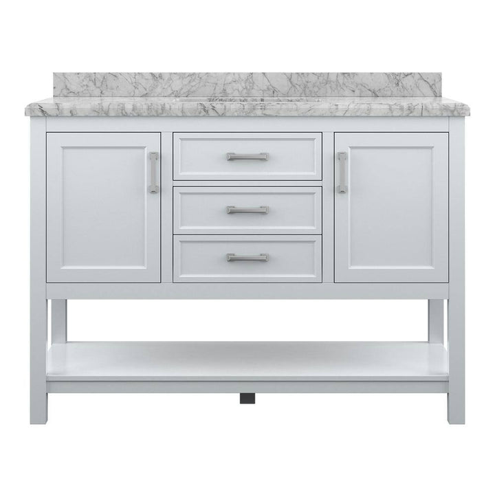 Affinity 49" Single Sink Vanity with White & Gray Carrara Marble Top - Design Element Bath Kitchen - Bathroom Vanity - White
