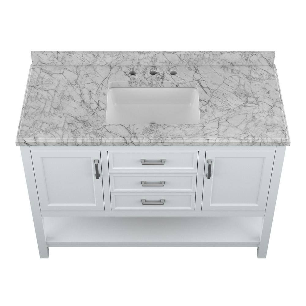 Affinity 49" Single Sink Vanity with White & Gray Carrara Marble Top - Design Element Bath Kitchen - Bathroom Vanity - White