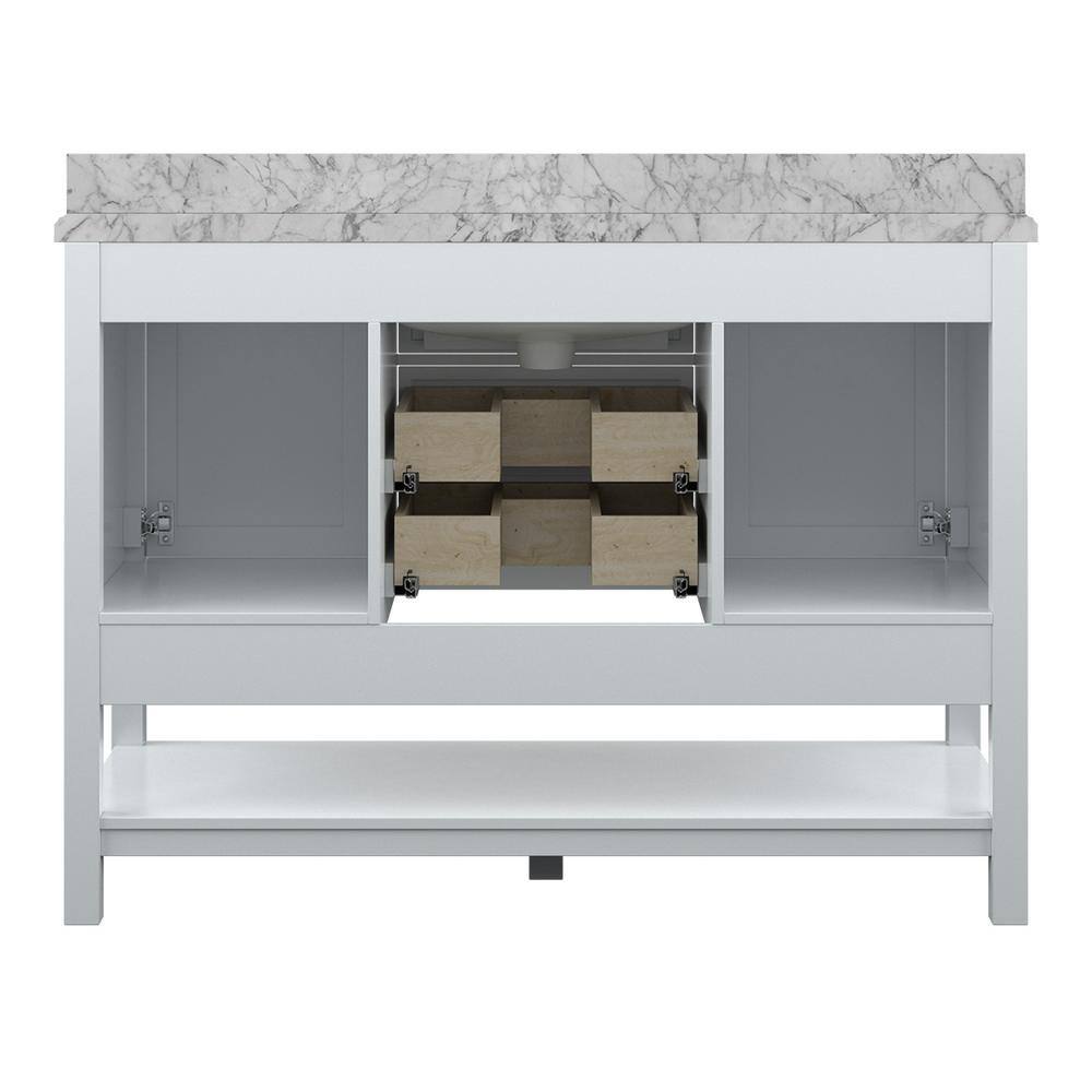 Affinity 49" Single Sink Vanity with White & Gray Carrara Marble Top - Design Element Bath Kitchen - Bathroom Vanity - White