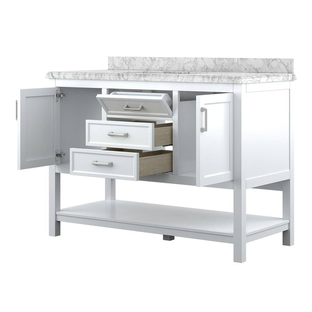 Affinity 49" Single Sink Vanity with White & Gray Carrara Marble Top - Design Element Bath Kitchen - Bathroom Vanity - White