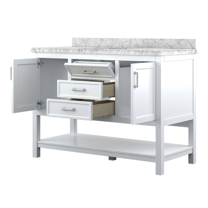 Affinity 49" Single Sink Vanity with White & Gray Carrara Marble Top - Design Element Bath Kitchen - Bathroom Vanity - White
