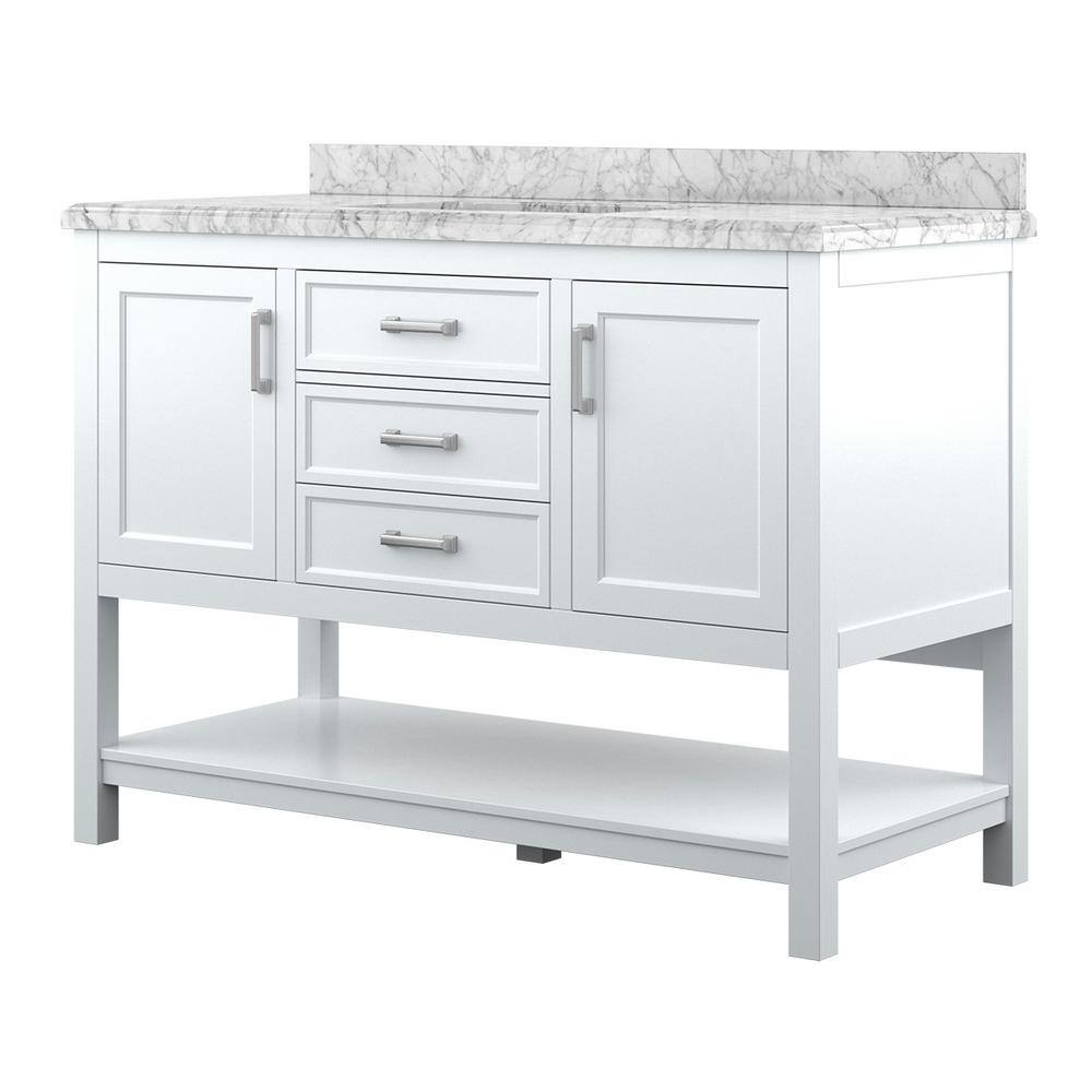 Affinity 49" Single Sink Vanity with White & Gray Carrara Marble Top - Design Element Bath Kitchen - Bathroom Vanity - White