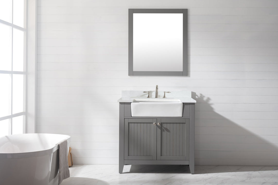 Burbank 36" Single Sink Vanity with Quartz Top - Design Element Bath Kitchen - Bathroom Vanity - Golden Oak with Matte Black Hardware