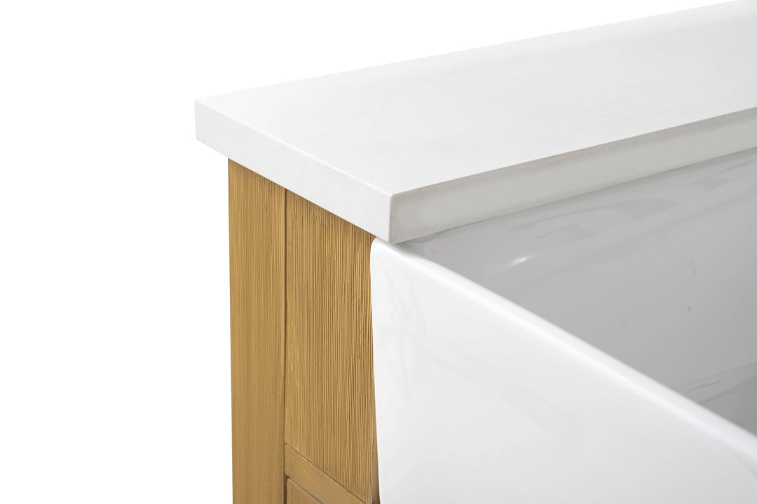 Burbank 36" Single Sink Vanity with Quartz Top - Design Element Bath Kitchen - Bathroom Vanity - Golden Oak with Matte Black Hardware