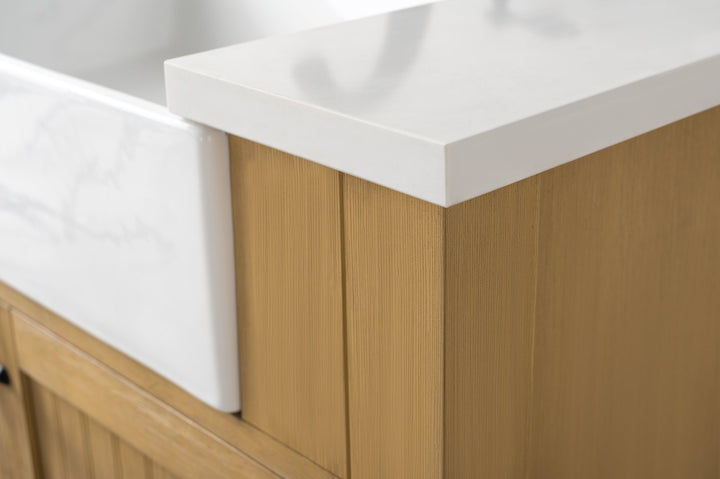 Burbank 36" Single Sink Vanity with Quartz Top - Design Element Bath Kitchen - Bathroom Vanity - Golden Oak with Matte Black Hardware
