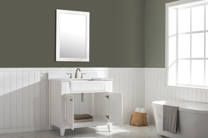 Burbank 36" Single Sink Vanity with Quartz Top - Design Element Bath Kitchen - Bathroom Vanity - Golden Oak with Matte Black Hardware