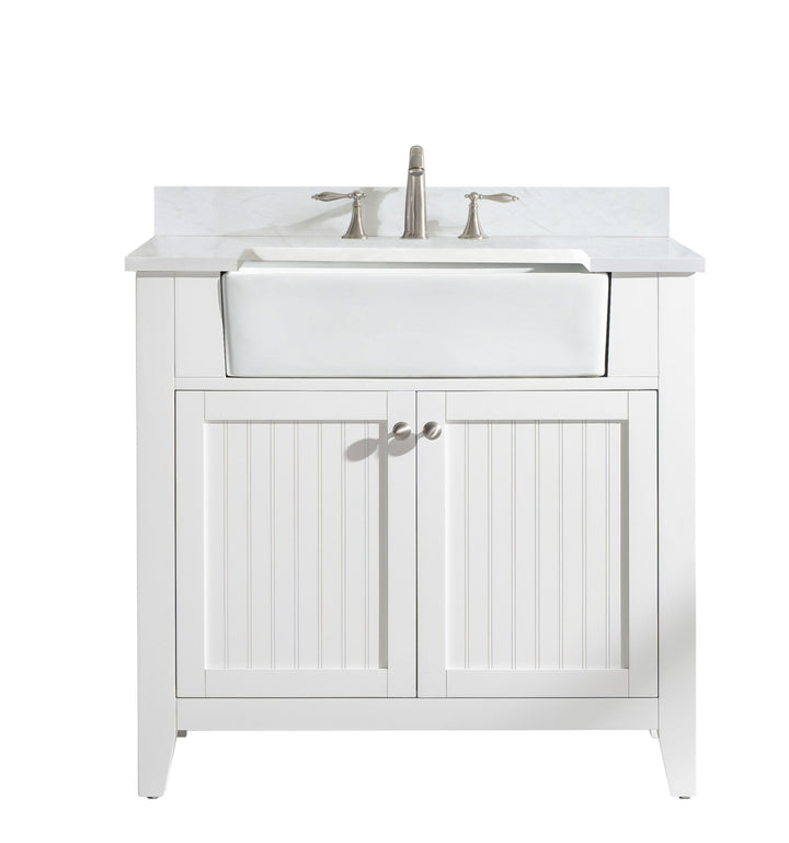 Burbank 36" Single Sink Vanity with Quartz Top - Design Element Bath Kitchen - Bathroom Vanity - Golden Oak with Matte Black Hardware