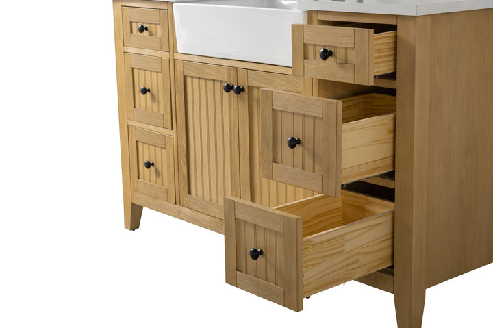 Burbank 54" Single Sink Vanity with Quartz Top - Design Element Bath Kitchen - Bathroom Vanity - Golden Oak with Matte Black Hardware